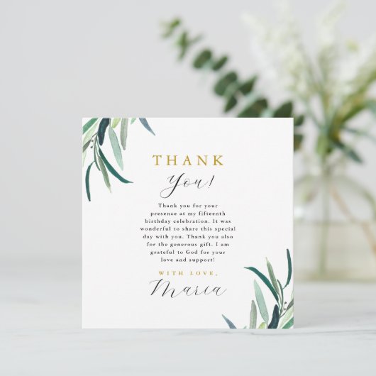 シンプル植物第15誕生日ありがとう写真 招待状 (スタンド正面)