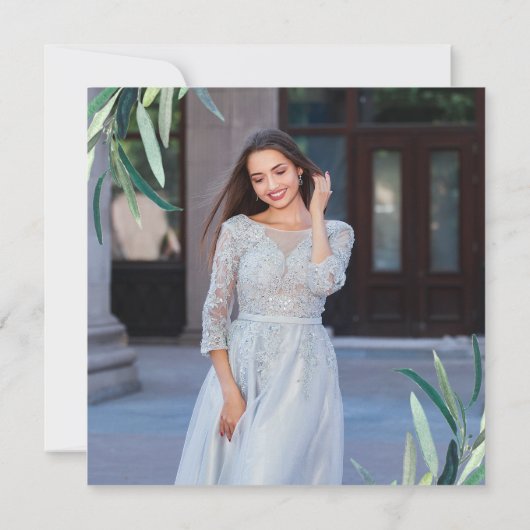 シンプル植物第15誕生日ありがとう写真 招待状 (裏面)