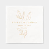 シンプル植物茎結婚モノグラム 箔ナプキン (正面)