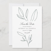 シンプル植物茎結婚式の日付を保存 招待状 (正面)