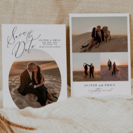 シンプル楕円形フォトコラージュ結婚式の日付を保存 招待状