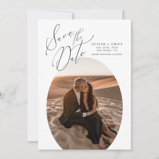 シンプル楕円形フォトコラージュ結婚式の日付を保存 招待状 (正面)