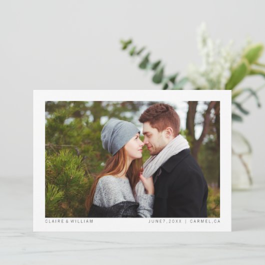 シンプル横型エレガント写真日付カードの保存 セーブザデート (スタンド正面)