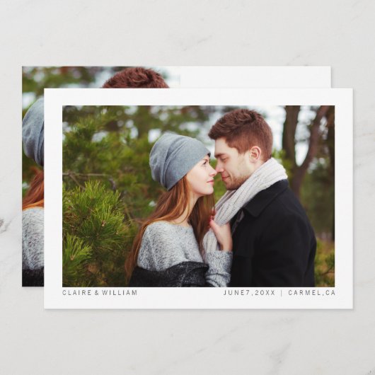 シンプル横型エレガント写真日付カードの保存 セーブザデート (正面/裏面)