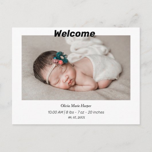 シンプル歓迎生まれたばかりのベビー ポストカード (正面)