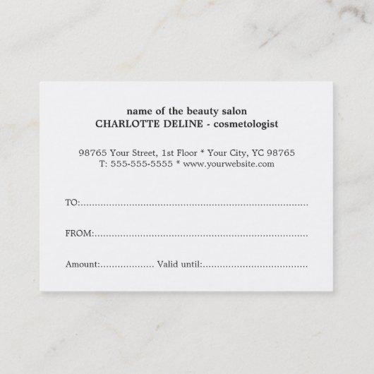 シンプル気にエレガントテクススキンギフト証書 割引カード (裏面)