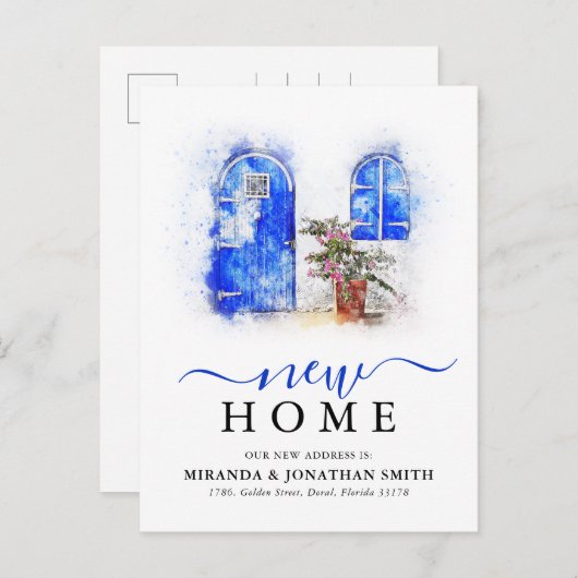 シンプル水の色の新しいアドレスの移動 案内ポストカード (正面/裏面)