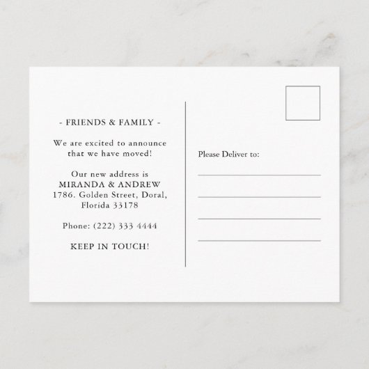 シンプル水の色の新しいアドレスの移動 案内ポストカード (裏面)