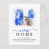 シンプル水の色の新しいアドレスの移動 案内ポストカード (正面)