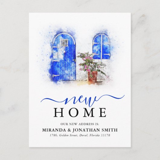 シンプル水の色の新しいアドレスの移動 案内ポストカード (正面)