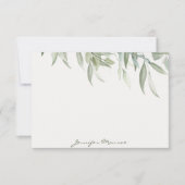 シンプル水の色の緑葉のパーソナライズされた ノートカード (正面)