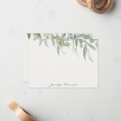 シンプル水の色の緑葉のパーソナライズされた ノートカード (正面/裏面インサイチュ)