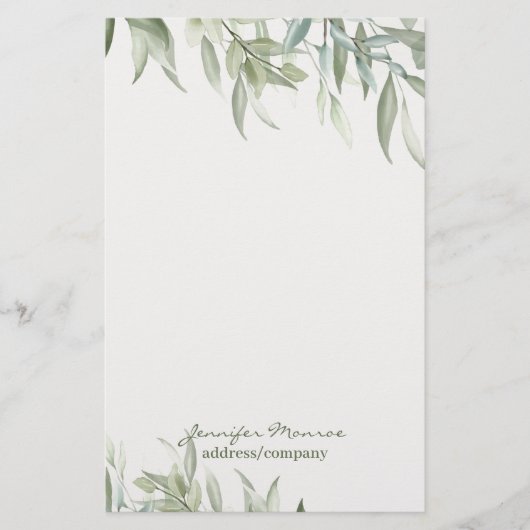シンプル水の色の緑葉のパーソナライズされた 便箋 (正面)