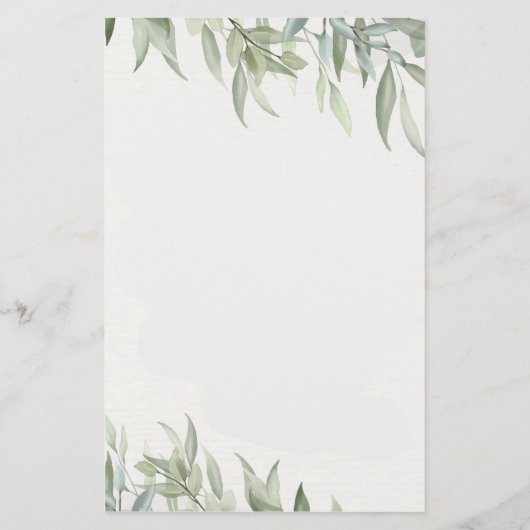 シンプル水の色の緑葉のパーソナライズされた 便箋 (裏面)