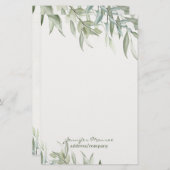 シンプル水の色の緑葉のパーソナライズされた 便箋 (正面/裏面)