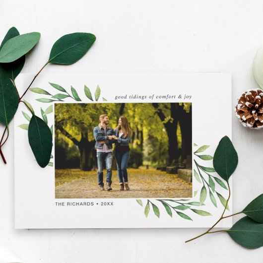 シンプル水の色の葉モダン写真 シーズンカード