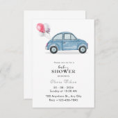 シンプル水の色の青い車ベビーシャワー 招待状 (正面/裏面)