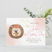 シンプル水の色ヘッジホッグ誕生日パーティインビタティ 招待状 (スタンド正面)