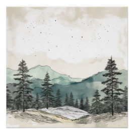 シンプル水の色マウンテンビスタポスター ポスター