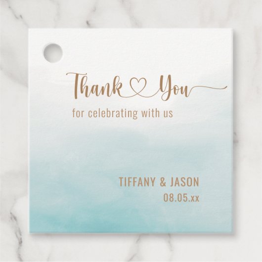 シンプル水の色ミニマル結婚リスト フェイバータグ (正面)