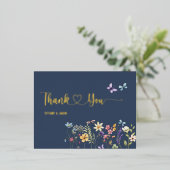 シンプル水の色ワイルドフラワー結婚ズサンキュー 箔招待状ポストカード (立ち正面)