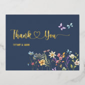 シンプル水の色ワイルドフラワー結婚ズサンキュー 箔招待状ポストカード (正面)