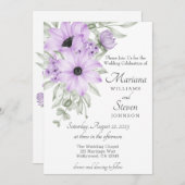 シンプル水エレガント色パープルフローラ招待状 招待状 (正面/裏面)