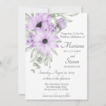 シンプル水エレガント色パープルフローラ招待状