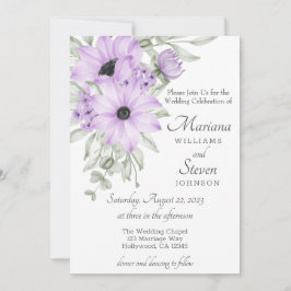 シンプル水エレガント色パープルフローラ招待状 招待状