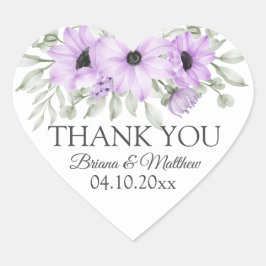シンプル水エレガント色パープルフローラ ハートシール