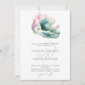 シンプル水エレガント色ビーチ結婚式 招待状 (正面)