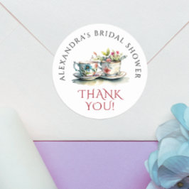 シンプル水エレガント色フローラティーカップサンキュー ラウンドシール