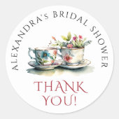シンプル水エレガント色フローラティーカップサンキュー ラウンドシール (正面)