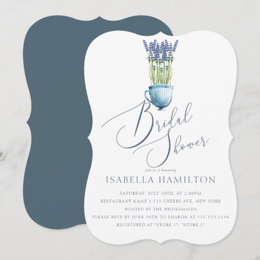 シンプル水エレガント色ブライダルシャワー 招待状 (正面/裏面)