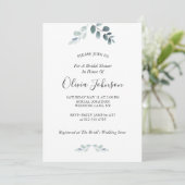 シンプル水エレガント色ユーカリブライダルシャワー 招待状 (スタンド正面)
