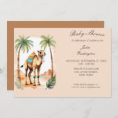 シンプル水カラーキャメルベビーシャワー 招待状 (正面/裏面)