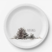 シンプル水カラーパインコーン恵み ペーパープレート (正面)