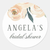 シンプル水カラーフローラ名とブライダルシャワー ラウンドシール (正面)
