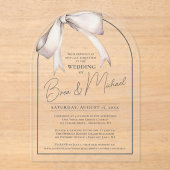 シンプル水カラーボーエレガントグレイ結婚アーチ アクリル招待状 (正面)
