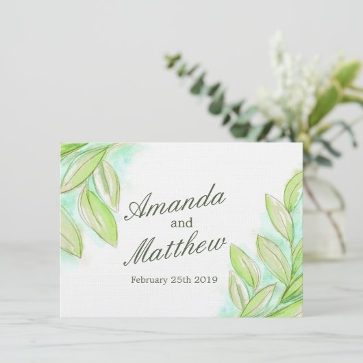 シンプル水カラー春葉の結婚式の招待 招待状 (スタンド正面)