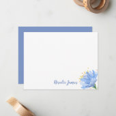 シンプル水モダン色ブルーフラワーパーソナライズされた ノートカード (正面/裏面インサイチュ)