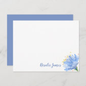 シンプル水モダン色ブルーフラワーパーソナライズされた ノートカード (正面/裏面)