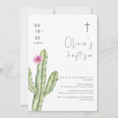 シンプル水彩キュクタスフラワークロスバプテスマ 招待状 (正面)
