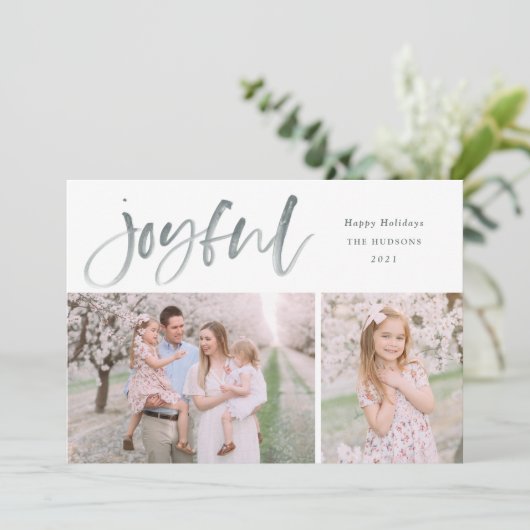 シンプル水彩スクリプト楽しいクリスマス写真 シーズンカード (スタンド正面)