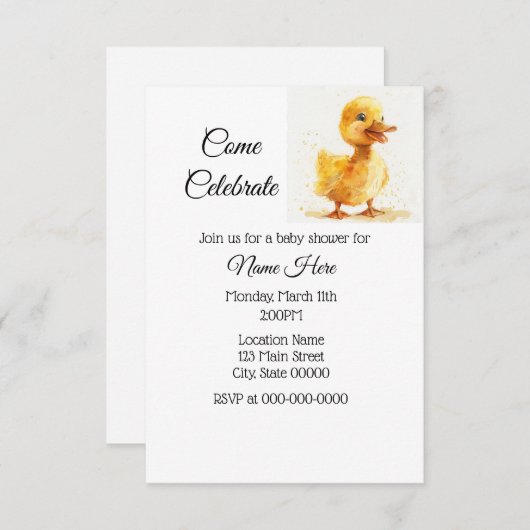 シンプル水彩ダックリングベビーシャワー 招待状 (正面/裏面)