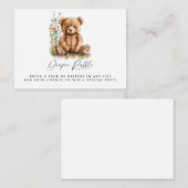 シンプル水彩テディベアベビーおむつラッフル エンクロージャーカード (正面/裏面)