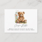 シンプル水彩テディベアベビーおむつラッフル エンクロージャーカード (正面)