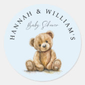 シンプル水彩テディベア男の子ブルーベビーシャワー ラウンドシール (正面)
