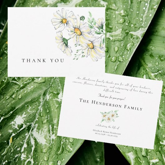 シンプル水彩デイジー葬式ありがとう サンキューカード