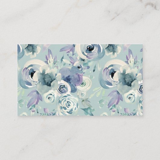 シンプル水彩パープルブルーグレー結婚花 プレイスカード (裏面)